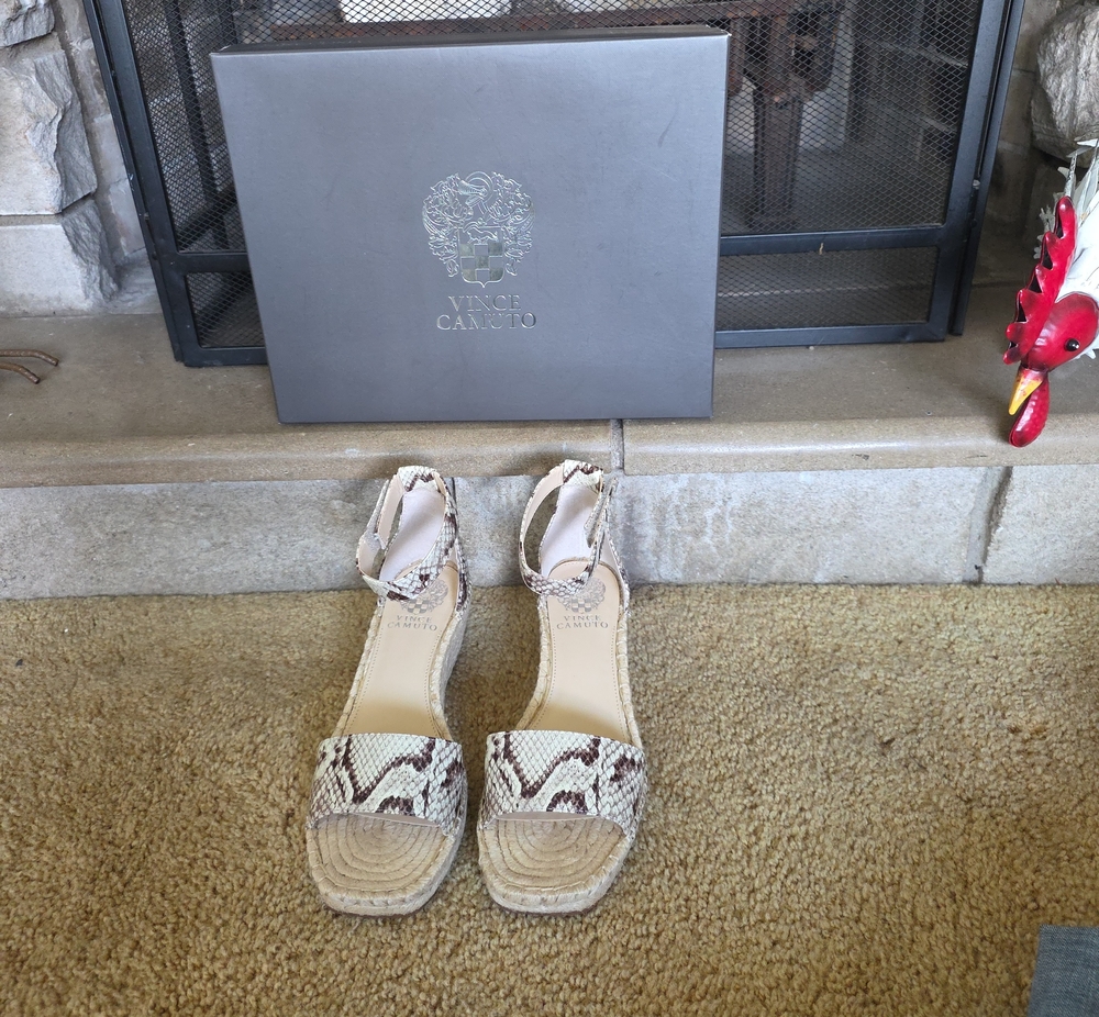 Vince Camuto Beige Snakeskin Espadrille Ankle-Strap Sandals
